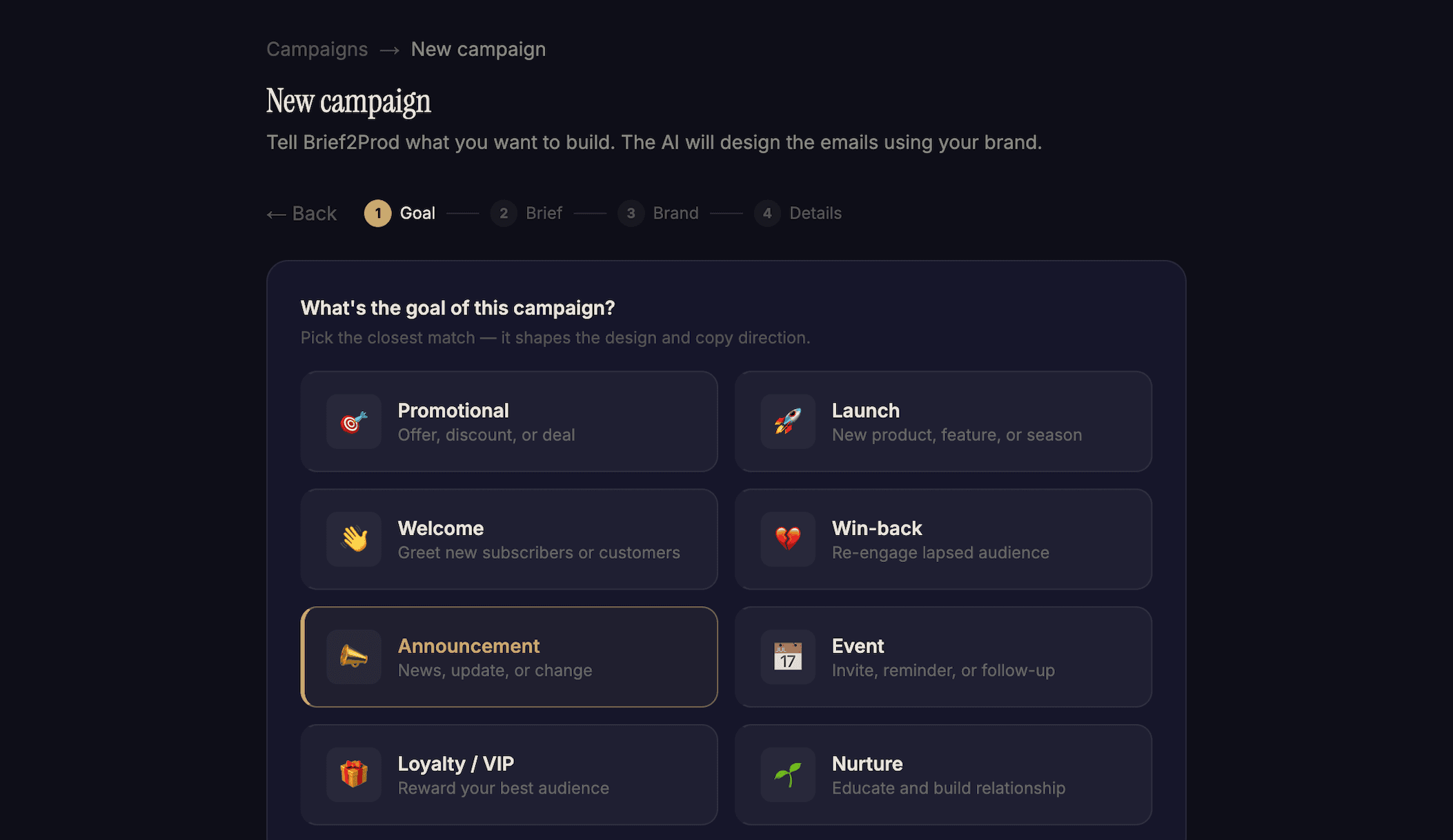 Campaign goal selection