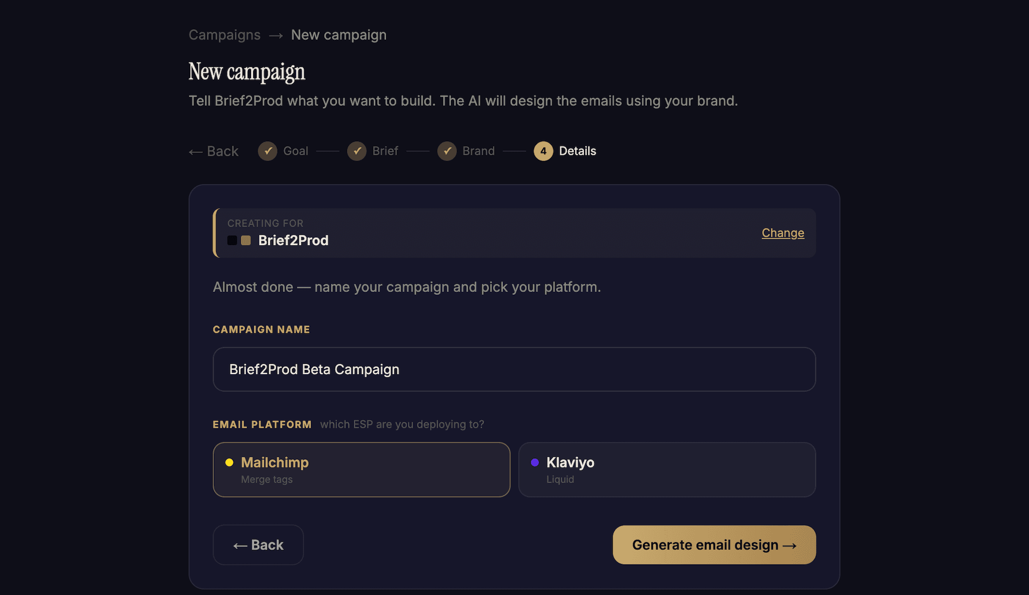 Campaign brief input