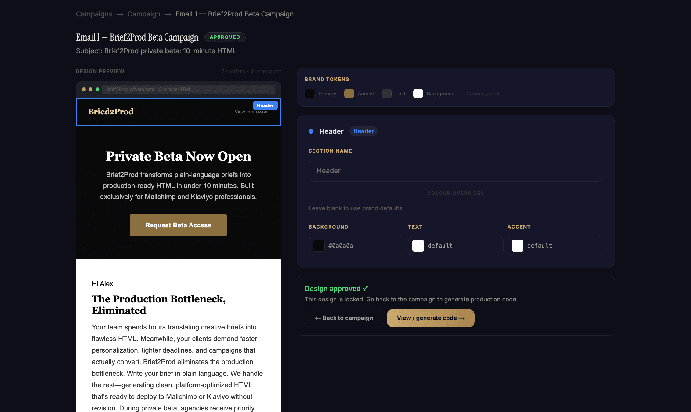 Generated email design