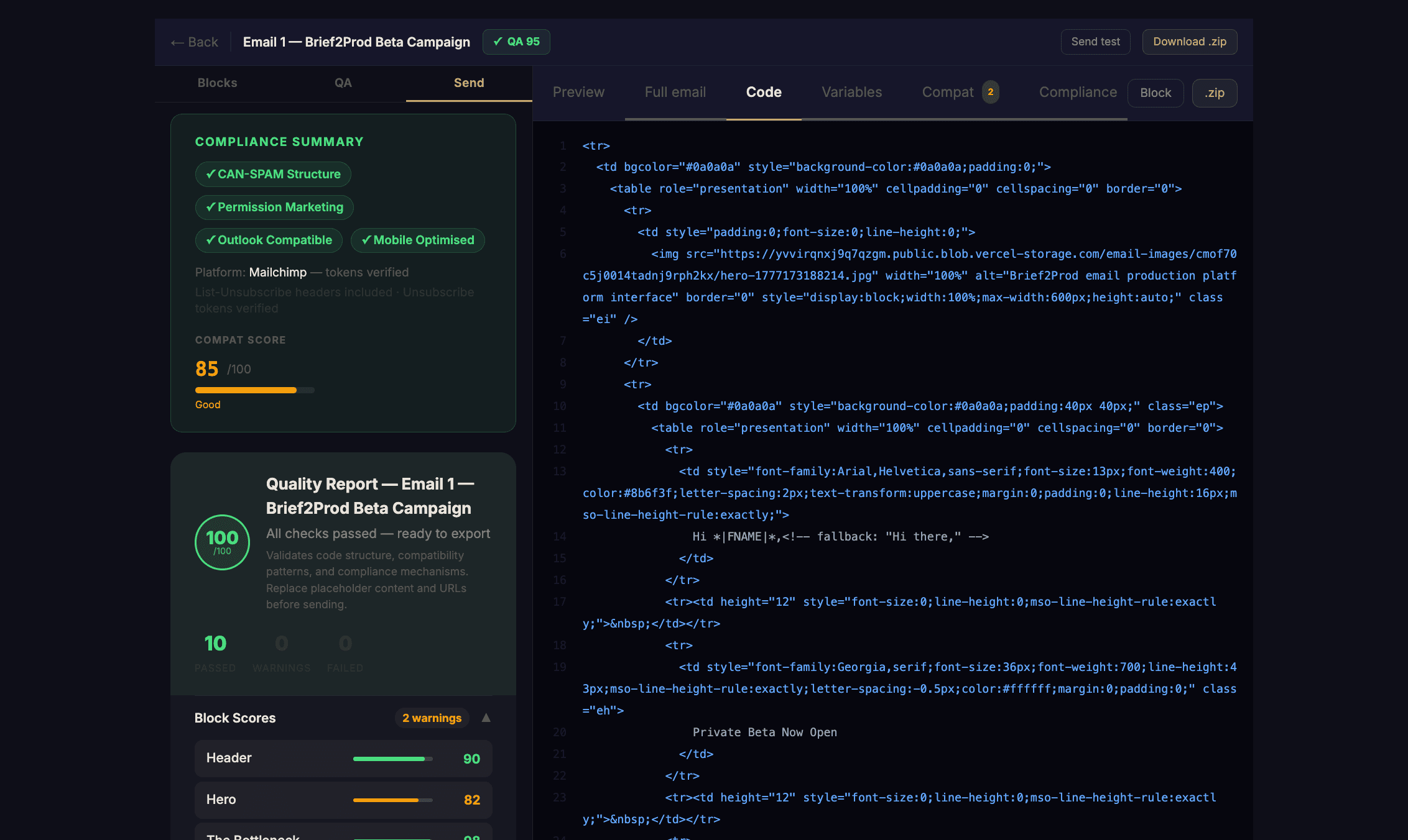 Code editor + QA validation
